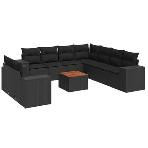 vidaXL Salon de jardin 10 Pièces avec coussins noir résine tressée