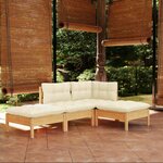 vidaXL Salon de jardin 4 Pièces avec coussins crème Bois de pin massif
