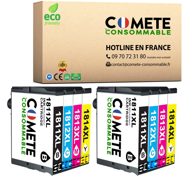 COMETE 18XL lot de 8 Cartouche Compatible Epson,Entreprise française