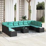 vidaXL Ensemble de canapé de jardin avec coussin 11 Pièces Noir polyrotin