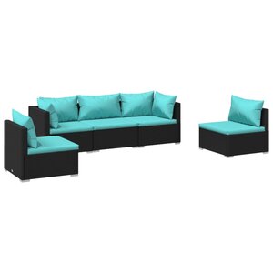 vidaXL Salon de jardin 5 Pièces avec coussins Résine tressée Noir