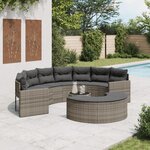 vidaXL Salon de jardin 3 Pièces demi-rond gris résine tressée