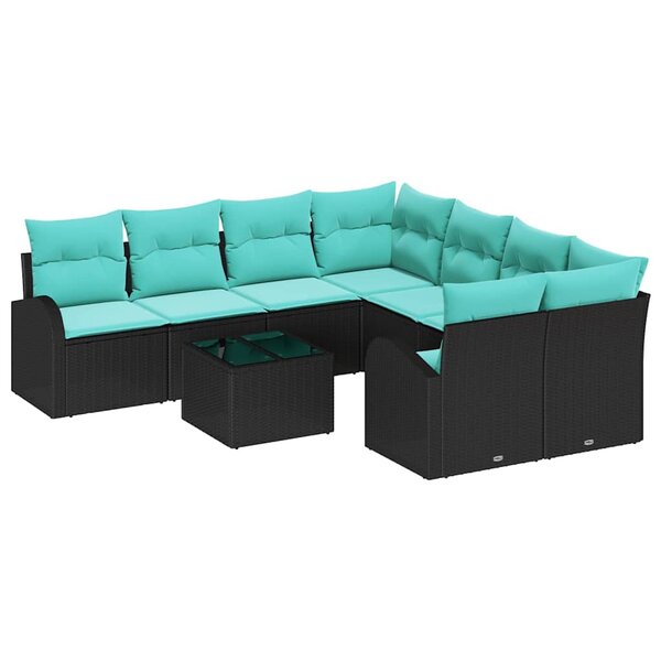 vidaXL Ensemble de Canapés 9 Pièces Noir et turquoise polyrotin