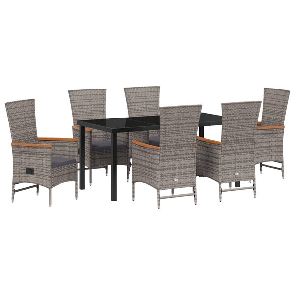 vidaXL Ensemble de salle à manger jardin 7 pièces avec coussins Rattan poly gris
