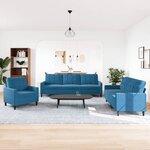 vidaXL Ensemble de canapés 3 Pièces avec coussins Bleu Velours