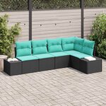 vidaXL Ensemble de canapé de jardin 5 Pièces Noir et turquoise polyrotin
