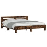 vidaXL Cadre de lit avec tête de lit et LED chêne fumé 180x200 cm