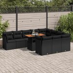 vidaXL Salon de jardin 11 Pièces avec coussins noir résine tressée