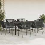 vidaXL Ensemble à manger de jardin coussins 7Pièces noir poly rotin verre