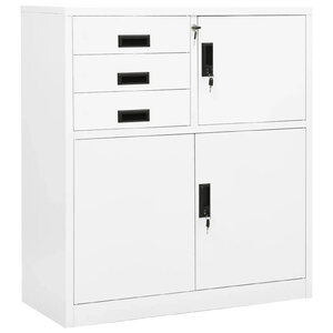 Armoire de bureau blanche 90 x 40 x 102 cm avec étagère réglable et 3 tiroirs design moderne en acier blanc 02_0046903