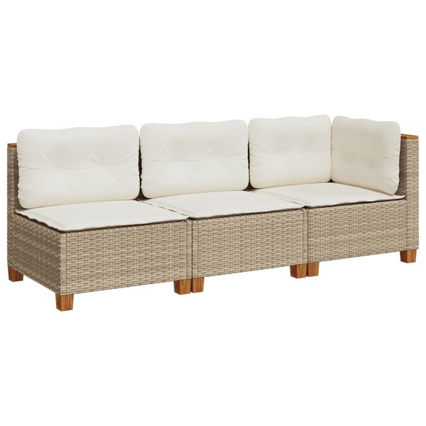 vidaXL Canapé de jardin avec coussins 3 places beige résine tressée