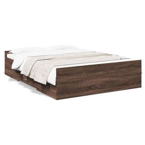 vidaXL Cadre de lit avec tiroirs sans matelas chêne marron 135x190 cm
