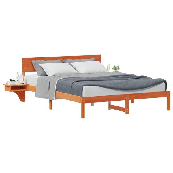 vidaXL Cadre de lit avec tête de lit Brun cire 150 x 200 cm Pin massif