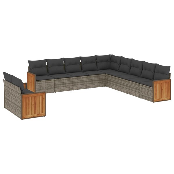 vidaXL Salon de jardin 11 Pièces avec coussins gris résine tressée