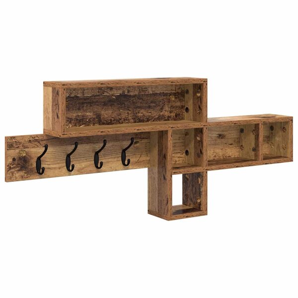 vidaXL Porte-manteau mural avec étagère Bois ancien 100 x 12 x 43 5 cm