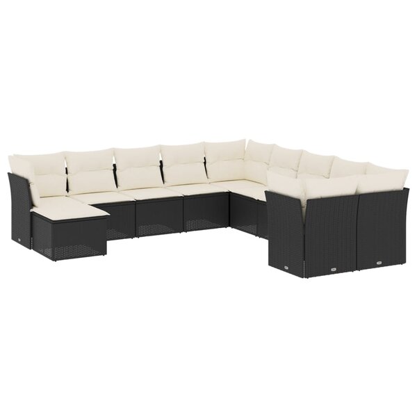 vidaXL Salon de jardin 11 Pièces avec coussins noir résine tressée