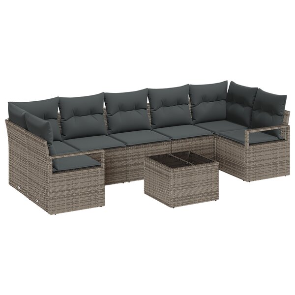 Ensemble de Canapé de Jardin de 8 Pièces avec Coussins en Polyrattan Gris