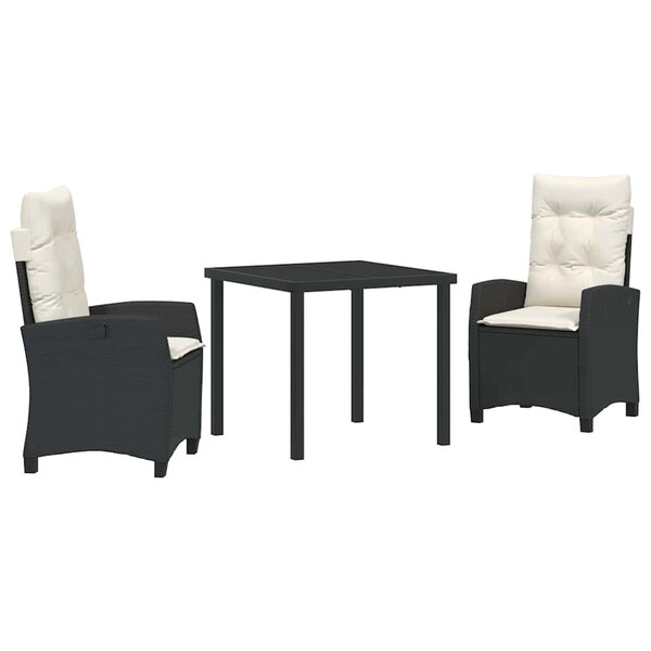 vidaXL Ensemble de salle à manger de jardin de 3 pièces avec coussins noirs en rattan synthétique.