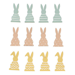 Miniatures en bois Lapin  Colore  2x4cm  av.dot adhésif  12 pces