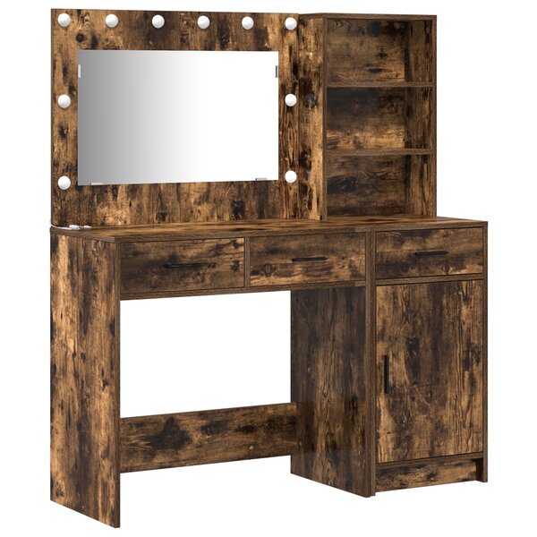 Set de coiffeuse 2 pièces vidaXL avec LED en chêne fumé en bois d'ingénierie