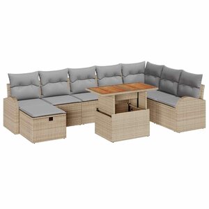 vidaXL Ensemble de canapé de jardin 9 Pièces Beige Poly rotin