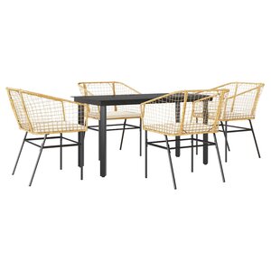 vidaXL Ensemble à manger jardin coussins 5Pièces marron poly rotin verre