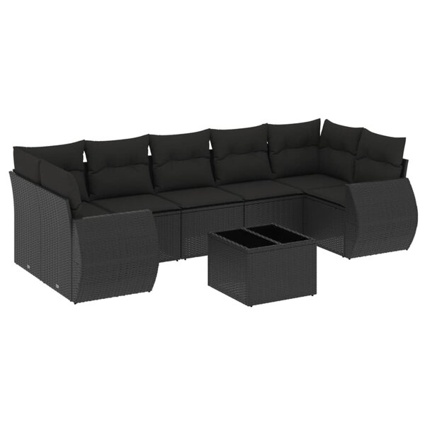 vidaXL Salon de jardin 8 Pièces avec coussins noir résine tressée