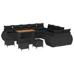 Ensemble de canapé de jardin 14 pièces avec coussins noir poly rotin