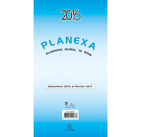Planning planexa 5 volets 180 x 330 15 mois 330x900 mm EXACOMPTA