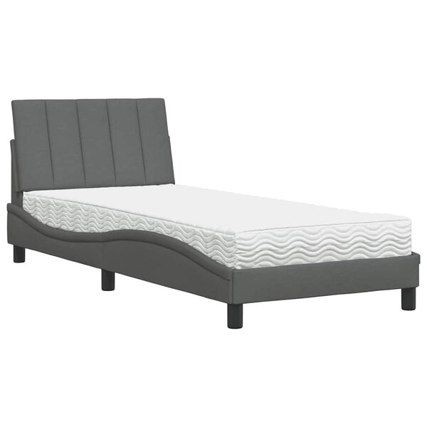vidaXL Lit avec matelas Hanko gris foncé 90x190 cm tissu
