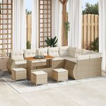 Ensemble de canapé de jardin de 13 pièces avec coussins beige en rotin poly acacia