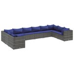 vidaXL Salon de jardin 10 Pièces avec coussins Gris Résine tressée