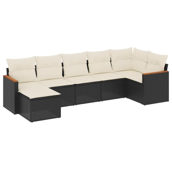 vidaXL Salon de jardin 7 Pièces avec coussins noir résine tressée