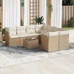 vidaXL Salon de jardin avec coussins 9 Pièces beige résine tressée