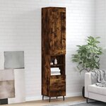 vidaXL Buffet haut Chêne fumé 34 5x34x180 cm Bois d'ingénierie