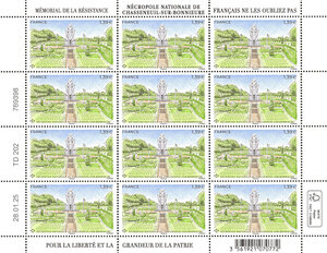Feuille de 12 timbres - Nécropole nationale de Chasseneuil-sur-Bonnieure - Lettre verte