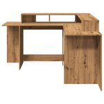 Bureau table poste de travail meuble d'ordinateur informatique étude avec lumières LED chêne artisanal bois d'ingénierie brun 02_0023416