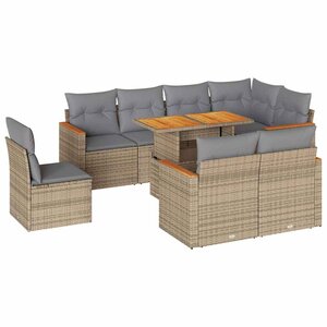 vidaXL Salon de jardin avec coussins 9 Pièces beige résine tressée acacia