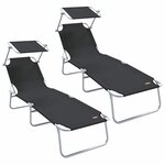vidaXL Transat 2-personne 2 Pièces Noir 58 x 188 x 77cm tissu