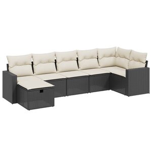 vidaXL Salon de jardin 7 Pièces avec coussins noir résine tressée