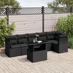 vidaXL Salon de jardin 7 Pièces avec coussins noir résine tressée