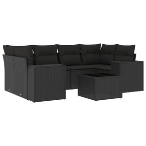 vidaXL Salon de jardin 7 Pièces avec coussins noir résine tressée