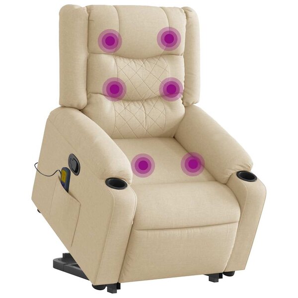 vidaXL Fauteuil inclinable de massage Crème Tissu