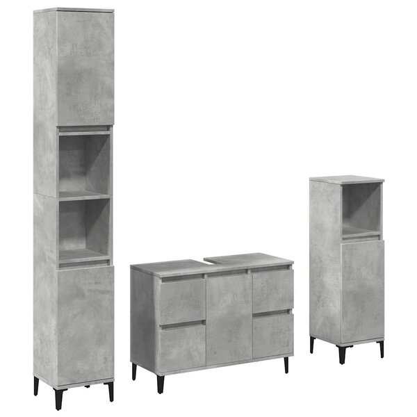 vidaXL Ensemble de meubles de salle de bain 3 Pièces gris béton