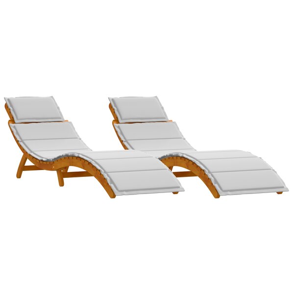 vidaXL Chaises Longues avec Coussins 2 Pièces Gris Clair Bois Massif d'Acacia