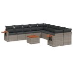 vidaXL Salon de jardin 11 Pièces avec coussins gris résine tressée