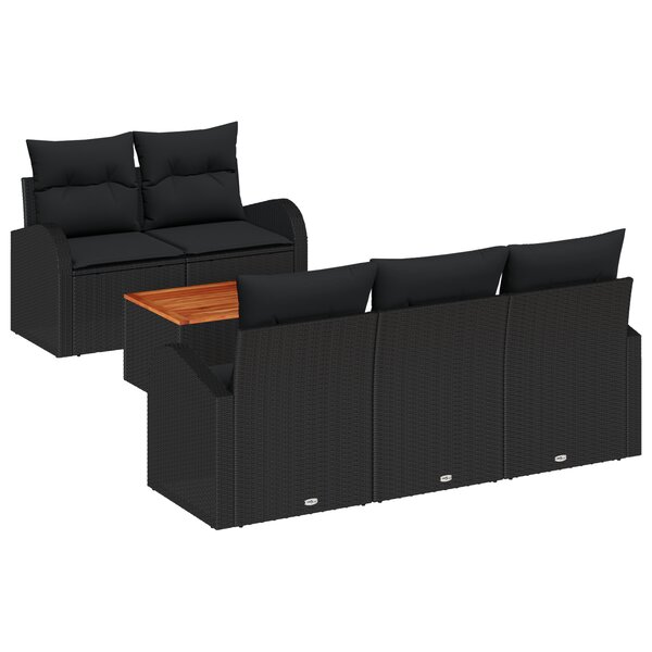vidaXL Ensemble de canapé de jardin 6 pièces avec coussins noir poly rattan acacia
