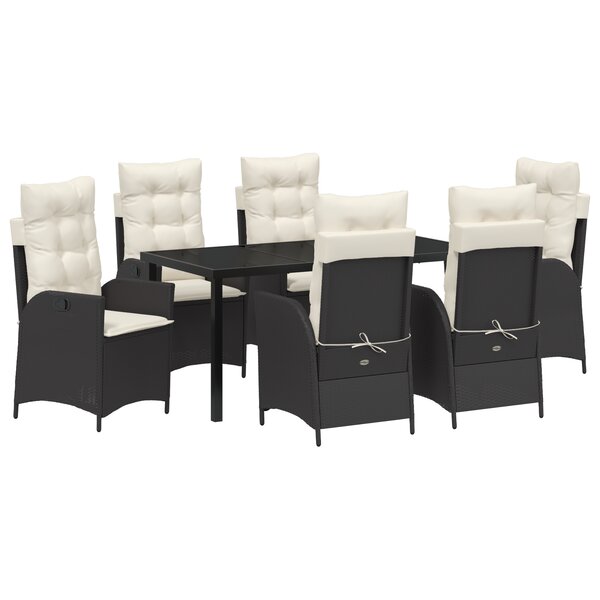 vidaXL Set de jardin 7 pièces avec coussins Noir Poly Rattan