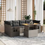 vidaXL Salon de jardin avec coussins 7 Pièces gris résine tressée