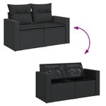 vidaXL Canapé de jardin avec coussins 2 places noir résine tressée